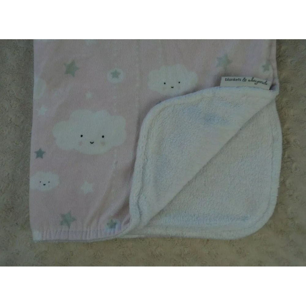 Blankets & Beyond Pink White Clouds Baby Blanket Gray Stars Plush Lovey